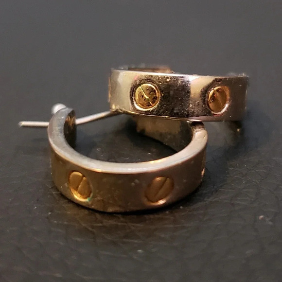 *EARRINGS,  silver and gold tone - Picture 3 of 5